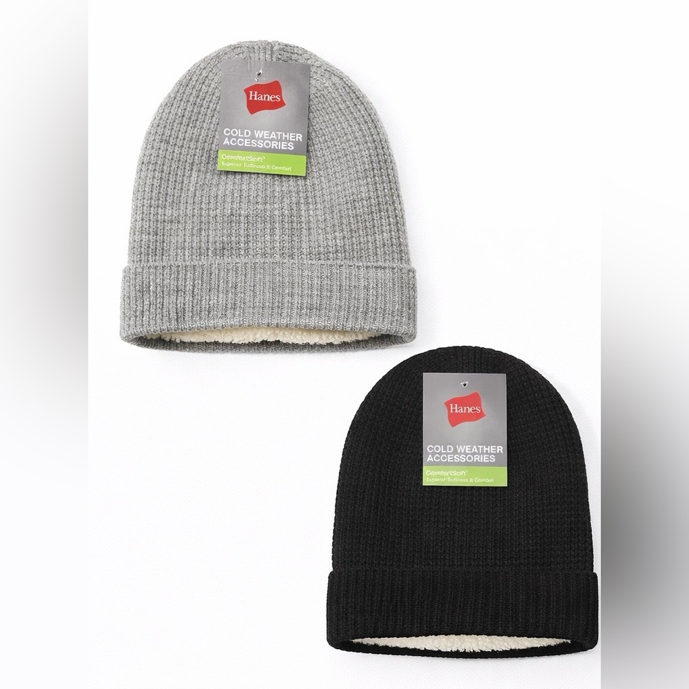 ❄️ NWT! Hanes Unisex Sherpa Lined Waffle Knit Beanie